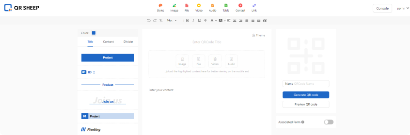 qrsheep landingpage Editor introduction