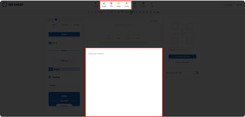 qrsheep Add text pictures, files, and videost