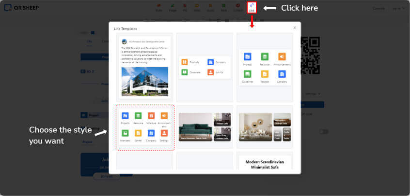 qrsheep landingpage set up jump links
