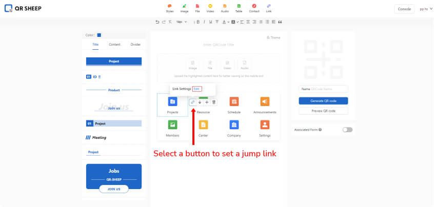 qrsheep landingpage Edit jump link step 1